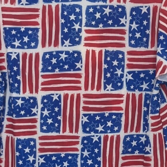 Roshop Flag Print Tie Button Front Shirt Womens Small Blue Red New Short Sleeve - Picture 5 of 10